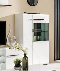 Terrento White High Gloss Display Cabinet: Modern Storage with Six Shelves and Two Doors - UK Luxury Furniture