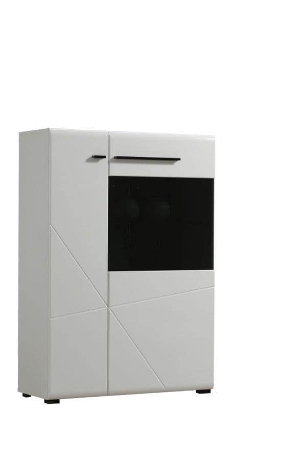 Terrento White High Gloss Display Cabinet: Modern Storage with Six Shelves and Two Doors - UK Luxury Furniture