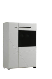Terrento White High Gloss Display Cabinet: Modern Storage with Six Shelves and Two Doors - UK Luxury Furniture