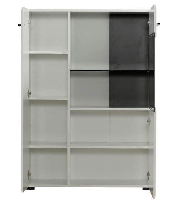 Terrento White High Gloss Display Cabinet: Modern Storage with Six Shelves and Two Doors - UK Luxury Furniture