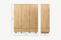 Texas Artisan Oak Effect Triple Wardrobe: 3 Doors, 3 Drawers, Spacious Storage - UK Luxury Furniture