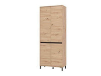 Toshiro Oak Effect Tall Shoe Cabinet Cupboard - Organise 40 Pairs, 4 Doors, 8 Shelves - UK Luxury Furniture