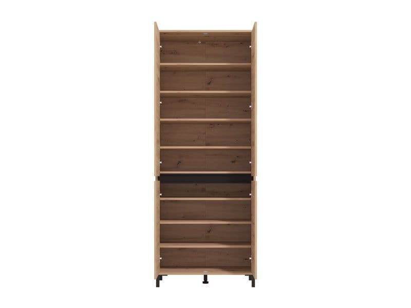 Toshiro Oak Effect Tall Shoe Cabinet Cupboard - Organise 40 Pairs, 4 Doors, 8 Shelves - UK Luxury Furniture