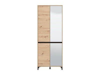 Toshiro Tall Oak Effect Half-Mirrored Shoe Cabinet: 40-Pair Storage Solution - UK Luxury Furniture