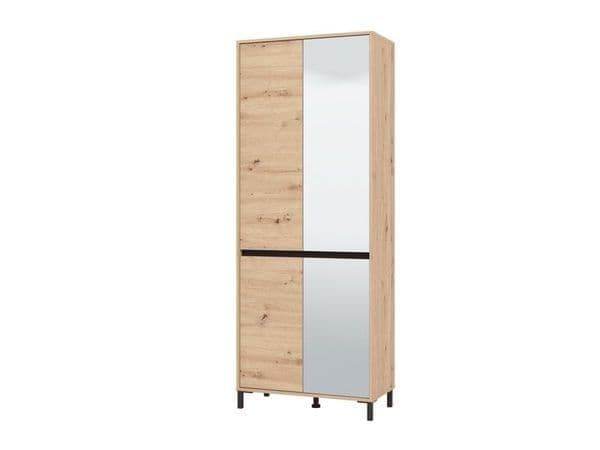 Toshiro Tall Oak Effect Half-Mirrored Shoe Cabinet: 40-Pair Storage Solution - UK Luxury Furniture