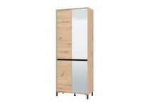 Toshiro Tall Oak Effect Half-Mirrored Shoe Cabinet: 40-Pair Storage Solution - UK Luxury Furniture