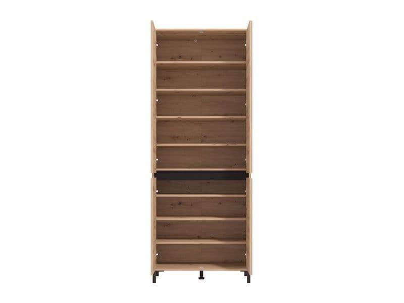 Toshiro Tall Oak Effect Half-Mirrored Shoe Cabinet: 40-Pair Storage Solution - UK Luxury Furniture