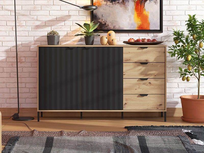 Vilamoura Artisan Oak Effect and Black Sideboard: Modern Storage Unit with Ample Space - UK Luxury Furniture