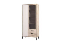 Vivea Grey Oak Effect and Cashmere Slatted 2-Door Display Cabinet - UK Luxury Furniture