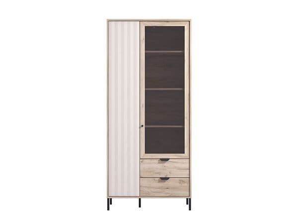 Vivea Grey Oak Effect and Cashmere Slatted 2-Door Display Cabinet - UK Luxury Furniture