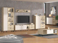 Vivea Grey Oak Effect and Cashmere Slatted 2-Door Display Cabinet - UK Luxury Furniture