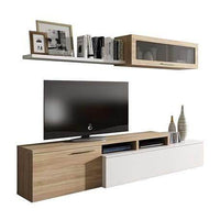 Warrington White Gloss and Oak Effect Reversible L-Shaped TV Entertainment Wall Unit - UK Luxury Furniture