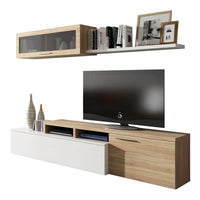 Warrington White Gloss and Oak Effect Reversible L-Shaped TV Entertainment Wall Unit - UK Luxury Furniture