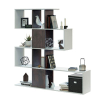 Premium Zaga Oxide Dark Brown and Arctic White Contemporary Bookcase with 10 Open Compartments - UK Luxury Furniture