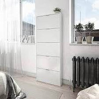 Zappa White Gloss Shoe Cabinet with Revolving Drawers for Tidy Hallway Storage - UK Luxury Furniture