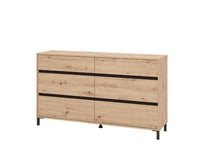 Zavaro Industrial Oak Effect Six-Drawer Wide Chest for Elegant Storage - UK Luxury Furniture