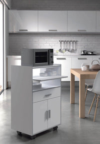 Versatile Zidan White and Grey Kitchen Trolley with Storage and Pull-Out Shelf - UK Luxury Furniture