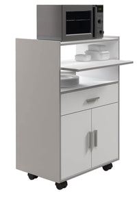 Versatile Zidan White and Grey Kitchen Trolley with Storage and Pull-Out Shelf - UK Luxury Furniture