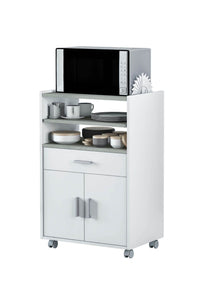 Versatile Zidan White and Grey Kitchen Trolley with Storage and Pull-Out Shelf - UK Luxury Furniture