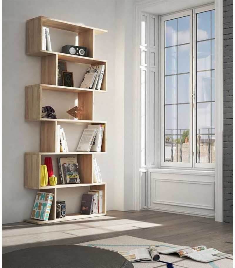 Zing Oak Effect Tall Bookcase: Modern 6-Compartment Display Shelf for Home Office - UK Luxury Furniture