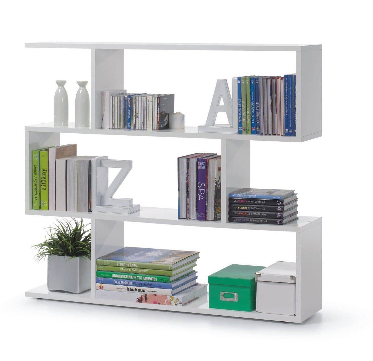 Elegant White Gloss Short Bookcase with Three Open Storage Compartments - UK Luxury Furniture