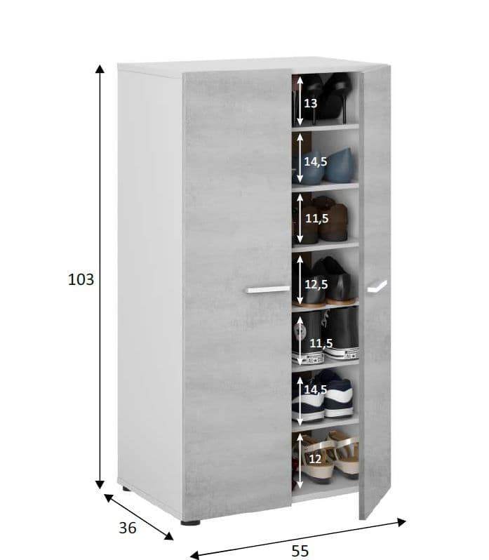 Zuldy Grey and White Shoe Cupboard: Modern Storage Solution for organised Footwear - UK Luxury Furniture
