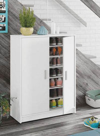 Elegant White Shoe Storage Cupboard for Hallway Organisation - 30 Pair Capacity - UK Luxury Furniture