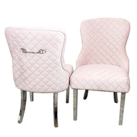 Kate Dining Chair - Velvet Upholstery, Quilted Back, Chrome Clasp & Curved Legs - Multiple Colours - UK Luxury Furniture