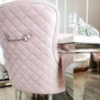 Kate Dining Chair - Velvet Upholstery, Quilted Back, Chrome Clasp & Curved Legs - Multiple Colours - UK Luxury Furniture