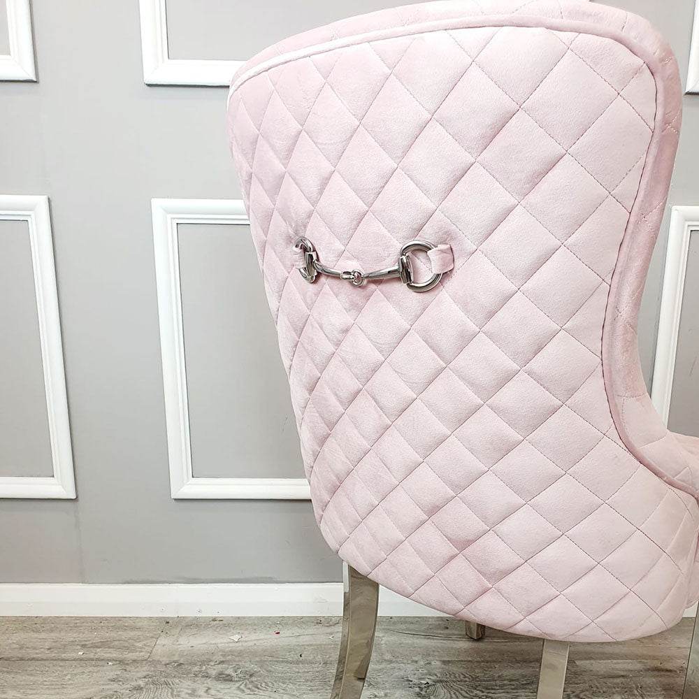 Kate Dining Chair - Velvet Upholstery, Quilted Back, Chrome Clasp & Curved Legs - Multiple Colours - UK Luxury Furniture