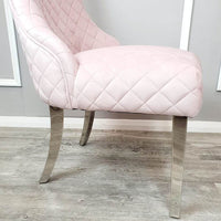 Kate Dining Chair - Velvet Upholstery, Quilted Back, Chrome Clasp & Curved Legs - Multiple Colours - UK Luxury Furniture