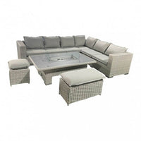 Kent Luxury 6-Piece Grey Steel & Rattan Fire Pit Sofa Set with Adjustable Height Table - UK Luxury Furniture