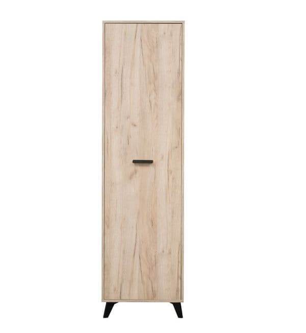 Elegant Kenzo Oak Slim Wardrobe: Single Door, Four Shelves, Pull-Out Hanging Rail - UK Luxury Furniture