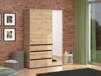 Kyoto Artisan Oak Effect 3-Door 3-Drawer Mirrored Wardrobe: Stylish Storage Solution - UK Luxury Furniture