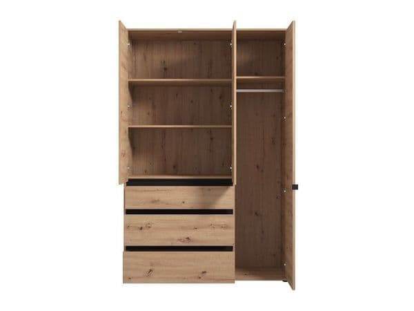 Kyoto Artisan Oak Effect 3-Door 3-Drawer Mirrored Wardrobe: Stylish Storage Solution - UK Luxury Furniture
