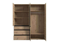 Kyoto Artisan Oak Effect Four Door Mirrored Wardrobe with Three Drawers - UK Luxury Furniture