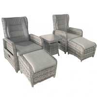 LA Luxury 5-Piece Grey Rattan Recliner Set with Adjustable Chairs & Elegant Coffee Table - UK Luxury Furniture