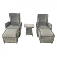 LA Luxury 5-Piece Grey Rattan Recliner Set with Adjustable Chairs & Elegant Coffee Table - UK Luxury Furniture