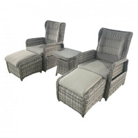 LA Luxury 5-Piece Grey Rattan Recliner Set with Adjustable Chairs & Elegant Coffee Table - UK Luxury Furniture