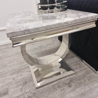 Arriana Luxury Lamp Table with Round Marble or Glass Top and Polished Stainless Steel Base - UK Luxury Furniture