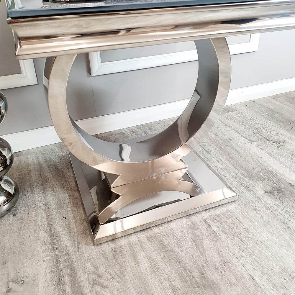 Arriana Luxury Lamp Table with Round Marble or Glass Top and Polished Stainless Steel Base - UK Luxury Furniture