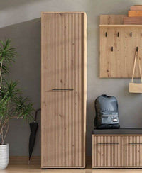 Lazlo Slatted Artisan Oak Effect Slim Wardrobe - Elegant Space-Saving Storage Solution - UK Luxury Furniture