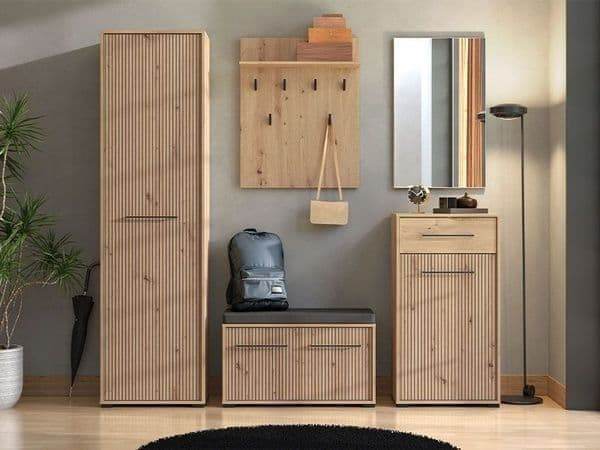Lazlo Slatted Artisan Oak Effect Slim Wardrobe - Elegant Space-Saving Storage Solution - UK Luxury Furniture