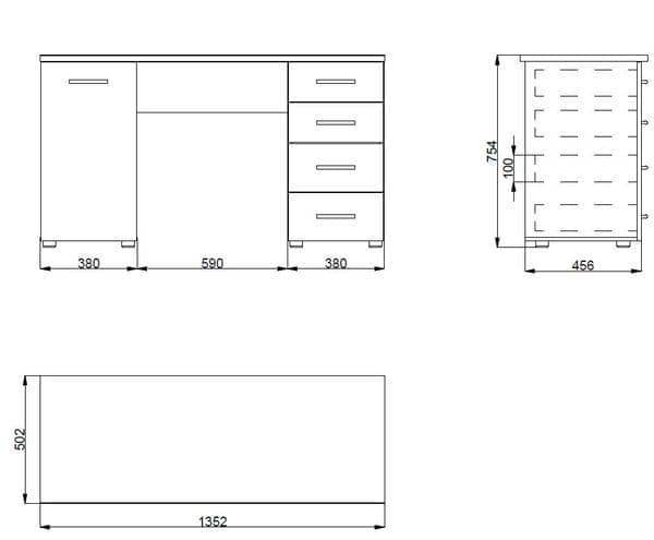 Libro Sonoma Oak Effect Desk with Four Drawers and Modern Matte White Finish - UK Luxury Furniture