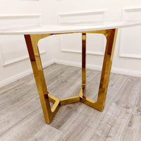 Lucien Gold 1.2M Round Dining Table with Elegant Sintered Stone Top and Sturdy Pedestal Base - UK Luxury Furniture
