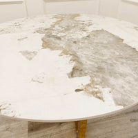 Lucien Gold 1.2M Round Dining Table with Elegant Sintered Stone Top and Sturdy Pedestal Base - UK Luxury Furniture