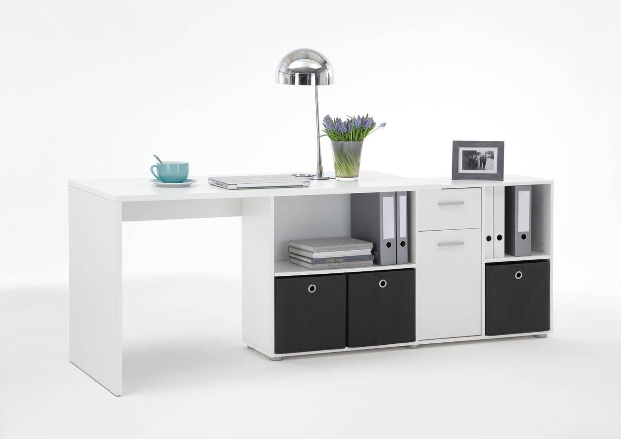 Luiz White Flexi Corner Office Desk - Versatile, Modern, and Space-Saving Design - UK Luxury Furniture
