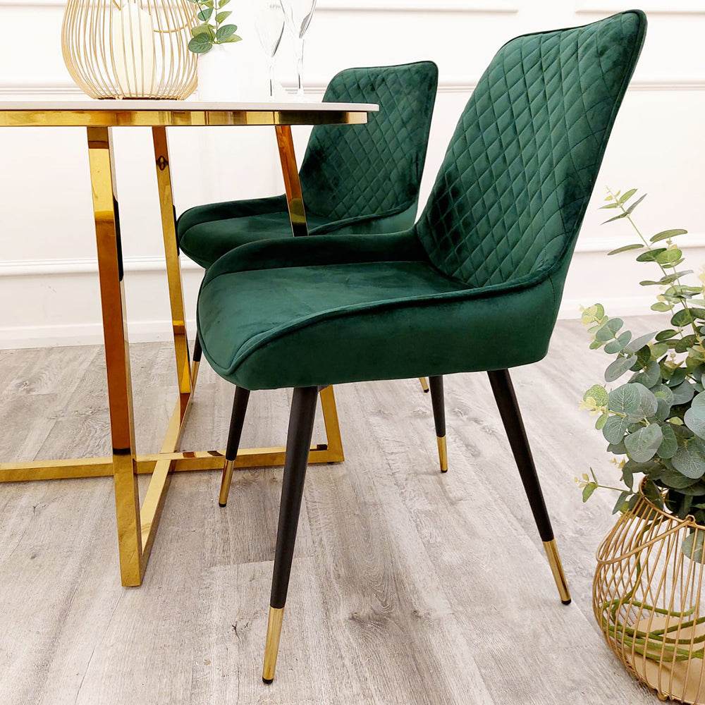 Luna Velvet Dining Chair - Scandinavian Style with Gold Tipped Legs - Available in 6 Colours - UK Luxury Furniture