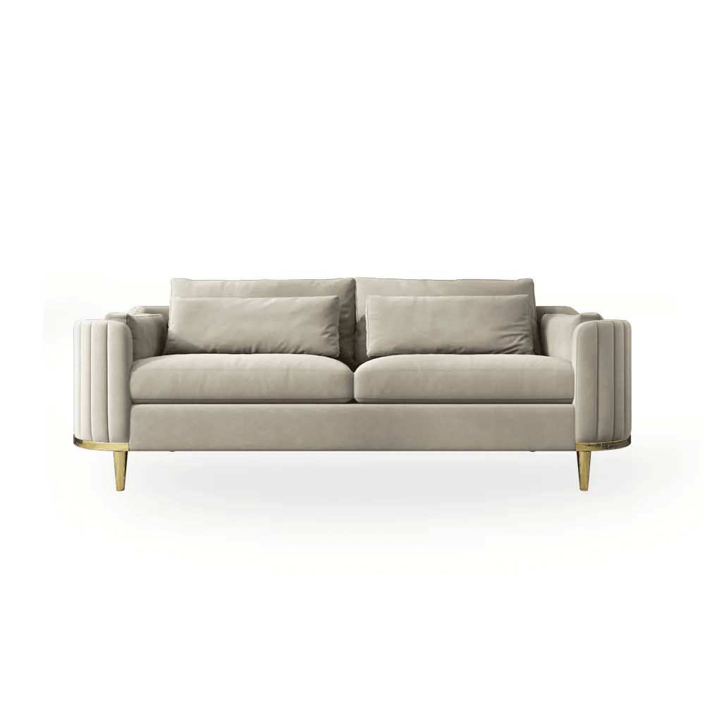 Luxury Cream Velvet Brooklyn Sofa Suite Set with Gold Legs for Elegant Living Room - UK Luxury Furniture