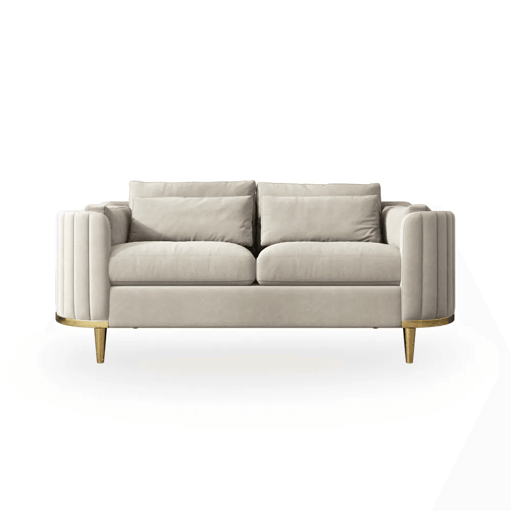 Luxury Cream Velvet Brooklyn Sofa Suite Set with Tufting and Gold Legs - UK Luxury Furniture
